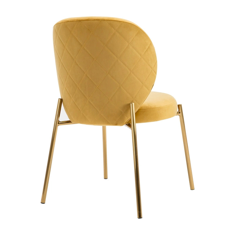 Sedie da pranzo in velluto piccole e graziose con gambe in metallo dorato, set da 2