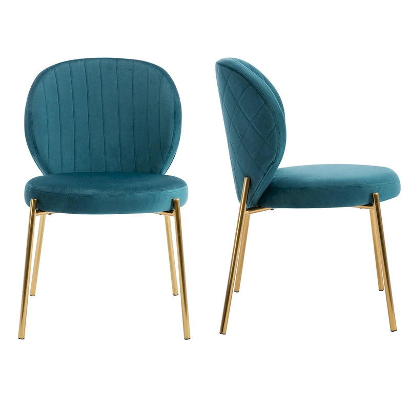 Sedie da pranzo in velluto piccole e graziose con gambe in metallo dorato, set da 2
