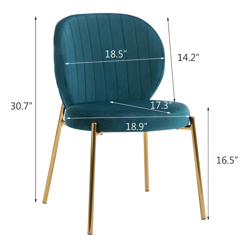 Sedie da pranzo in velluto piccole e graziose con gambe in metallo dorato, set da 2