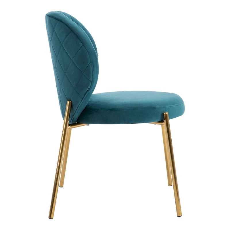 Sedie da pranzo in velluto piccole e graziose con gambe in metallo dorato, set da 2