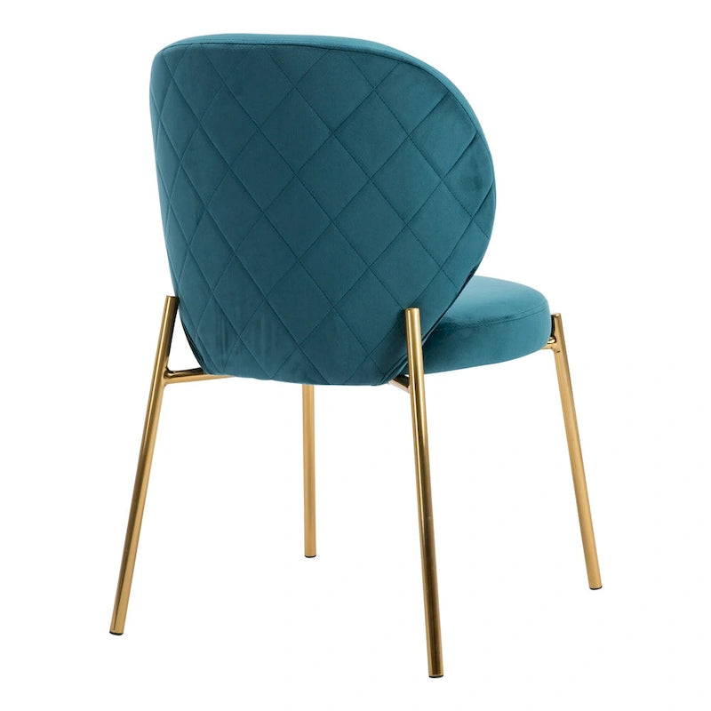 Sedie da pranzo in velluto piccole e graziose con gambe in metallo dorato, set da 2