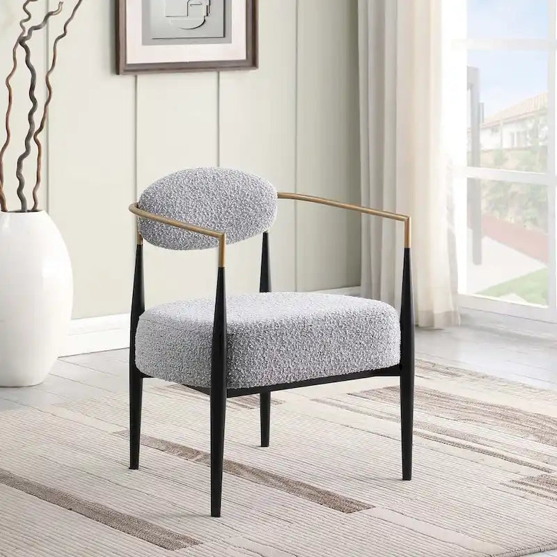 Sedia da pranzo Bouclé Sedia da soggiorno con cuscino spesso in peluche e struttura elegante in metallo