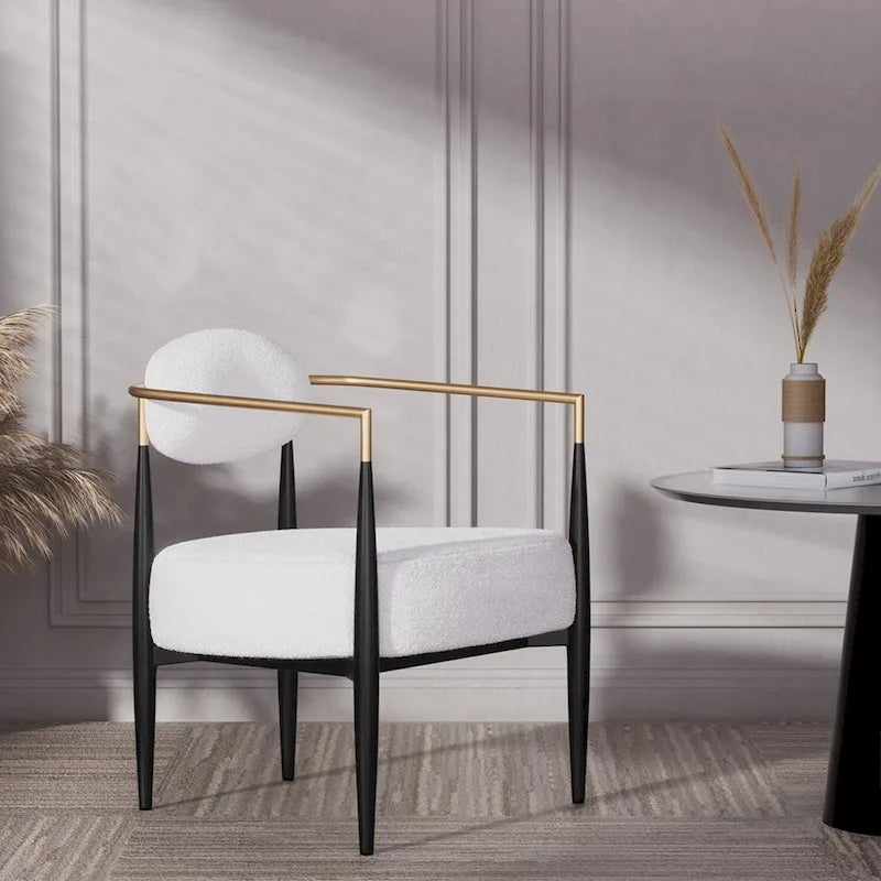 Sedia da pranzo Bouclé Sedia da soggiorno con cuscino spesso in peluche e struttura elegante in metallo