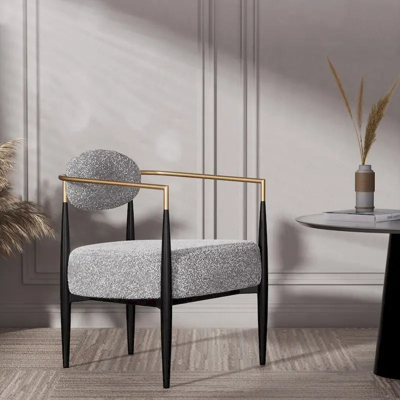 Sedia da pranzo Bouclé Sedia da soggiorno con cuscino spesso in peluche e struttura elegante in metallo