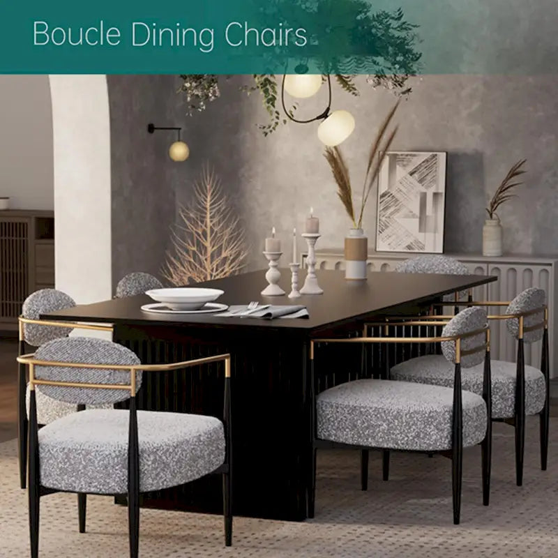 Sedia da pranzo Bouclé Sedia da soggiorno con cuscino spesso in peluche e struttura elegante in metallo