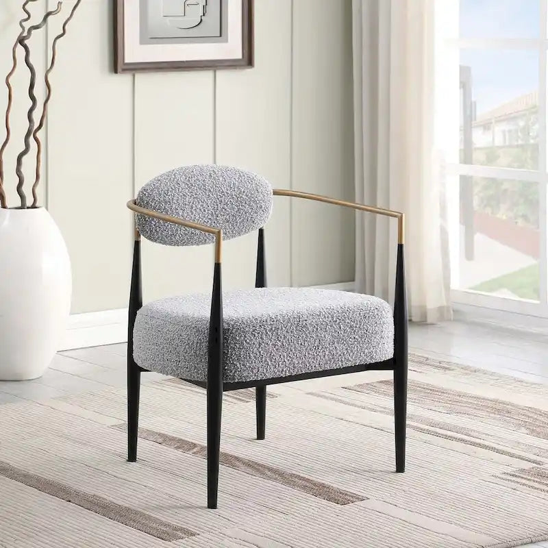 Sedia da pranzo Bouclé Sedia da soggiorno con cuscino spesso in peluche e struttura elegante in metallo