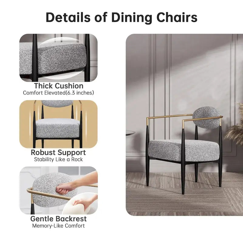 Sedia da pranzo Bouclé Sedia da soggiorno con cuscino spesso in peluche e struttura elegante in metallo