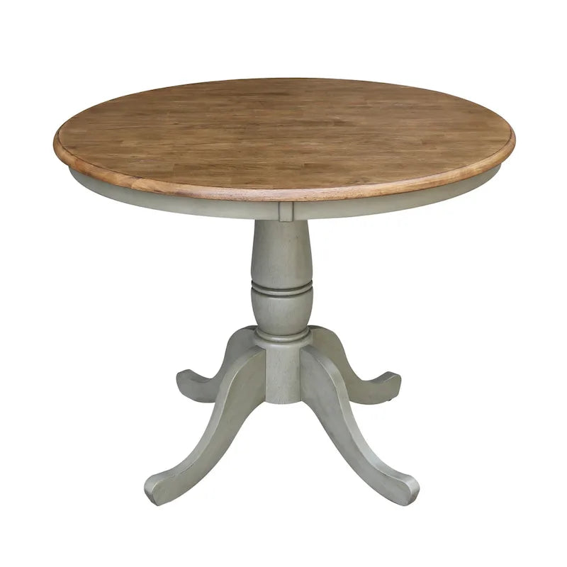 Tavolo da pranzo rotondo International Concepts Solid Wood 36 con piedistallo e 4 sedie Madrid con schienale a pioli