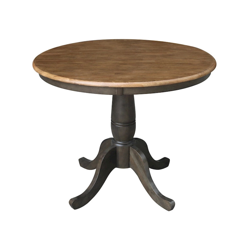 Tavolo da pranzo rotondo International Concepts Solid Wood 36 con piedistallo e 4 sedie Madrid con schienale a pioli