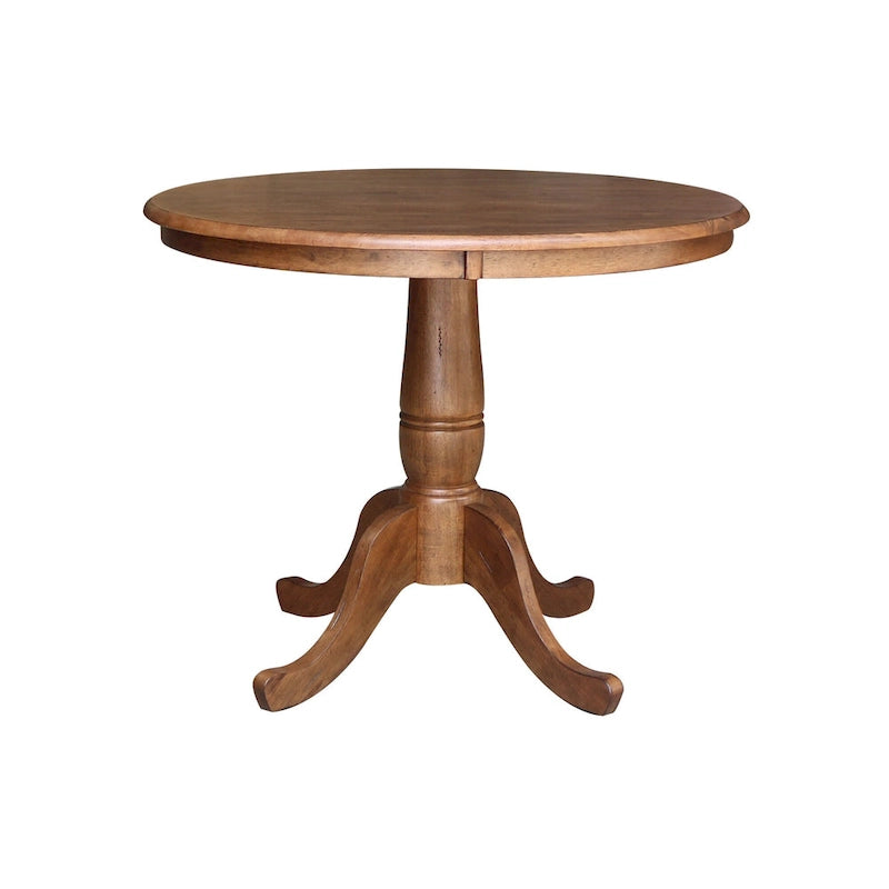 Tavolo da pranzo rotondo International Concepts Solid Wood 36 con piedistallo e 4 sedie Madrid con schienale a pioli