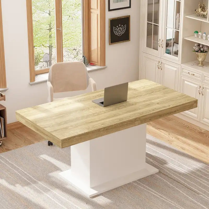 Tavolo da Pranzo Allungabile con Piano in Legno, Computer (Nero/Bianco)