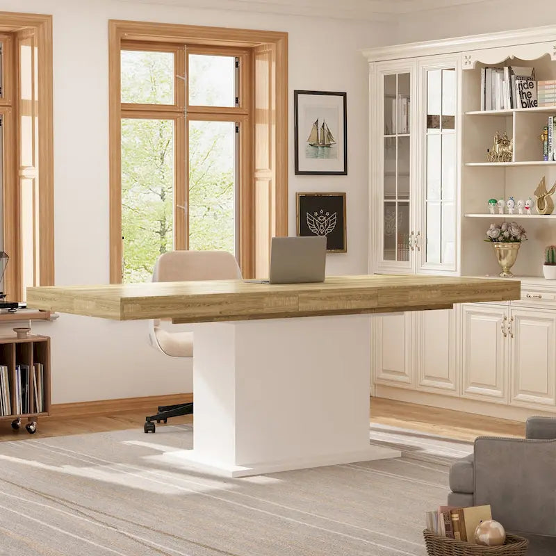 Tavolo da Pranzo Allungabile con Piano in Legno, Computer (Nero/Bianco)