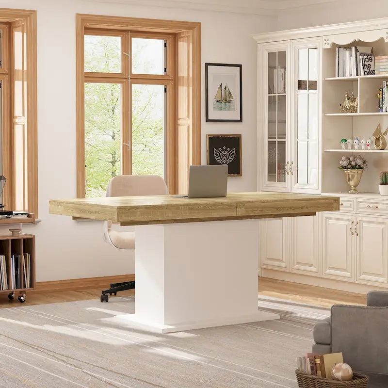 Tavolo da Pranzo Allungabile con Piano in Legno, Computer (Nero/Bianco)