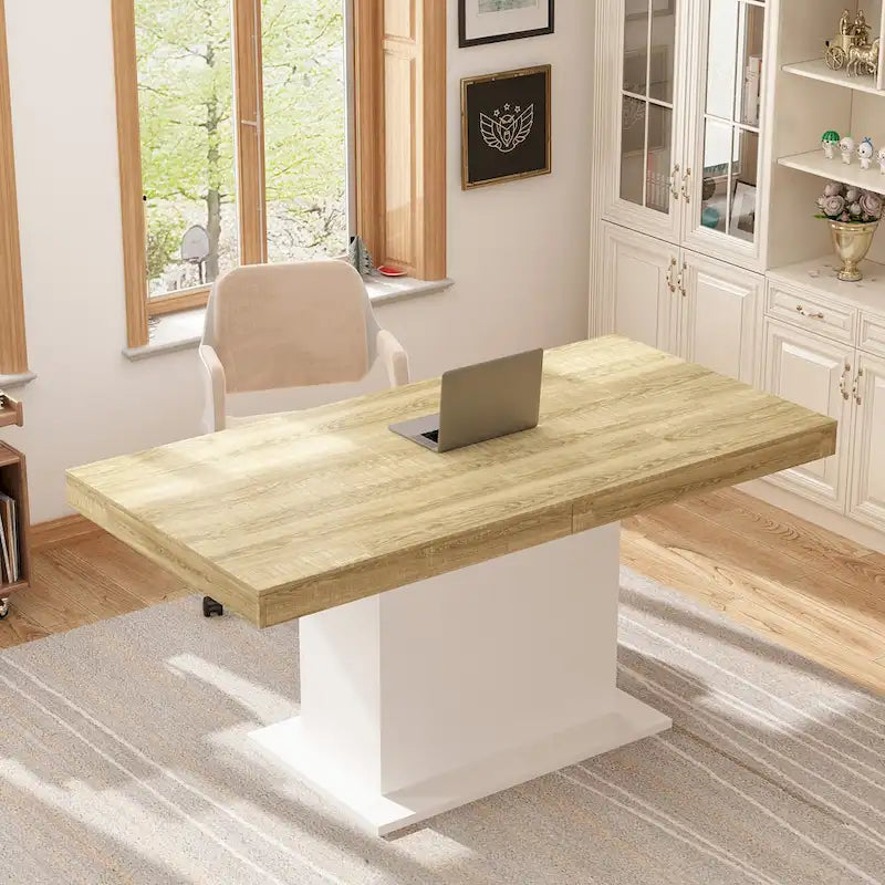 Tavolo da Pranzo Allungabile con Piano in Legno, Computer (Nero/Bianco)