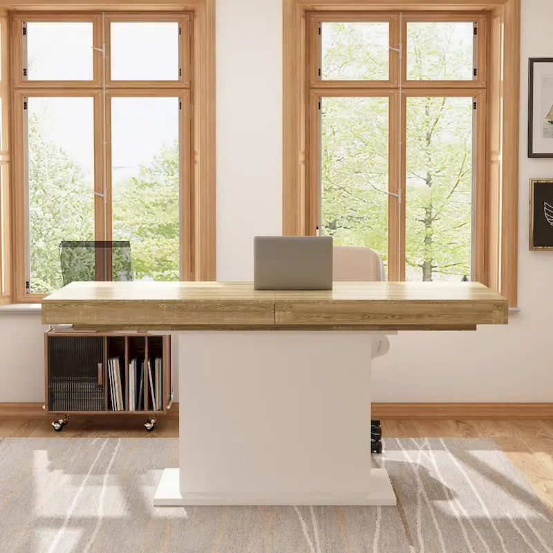 Tavolo da Pranzo Allungabile con Piano in Legno, Computer (Nero/Bianco)