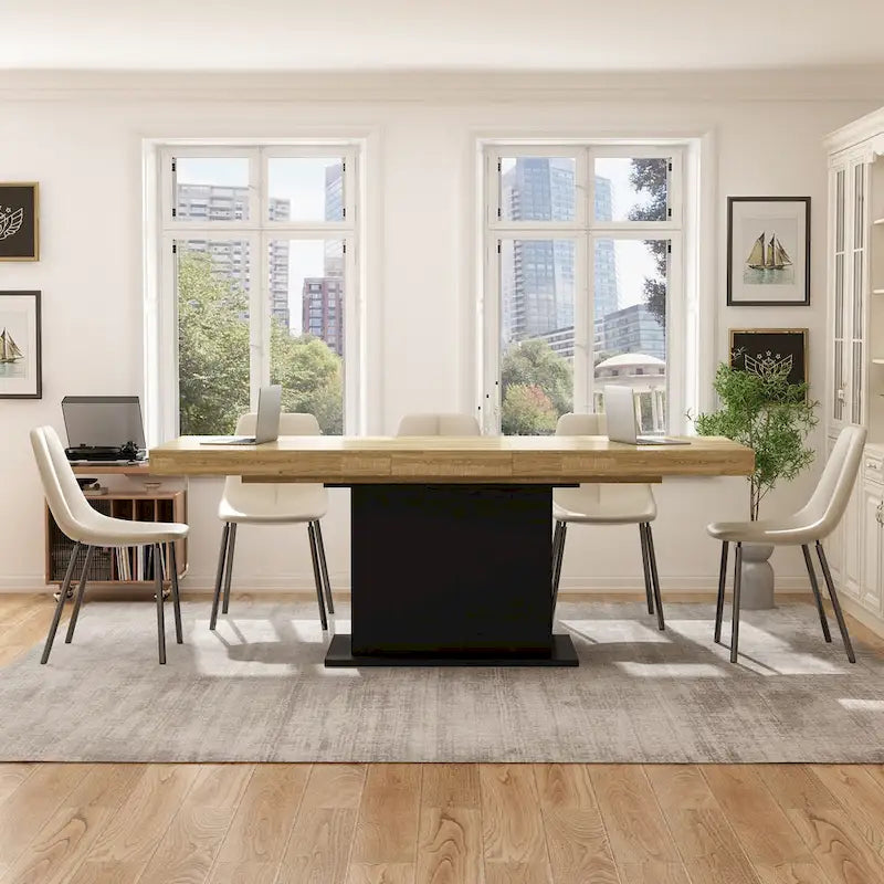 Tavolo da Pranzo Allungabile con Piano in Legno, Computer (Nero/Bianco)