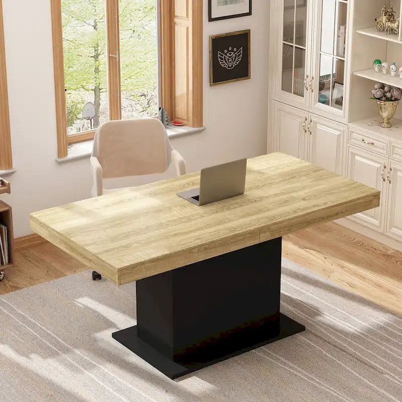 Tavolo da Pranzo Allungabile con Piano in Legno, Computer (Nero/Bianco)