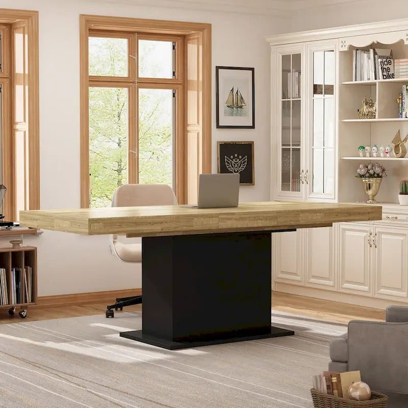 Tavolo da Pranzo Allungabile con Piano in Legno, Computer (Nero/Bianco)
