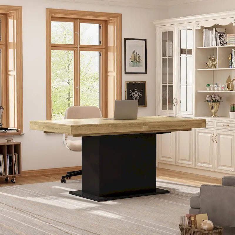 Tavolo da Pranzo Allungabile con Piano in Legno, Computer (Nero/Bianco)
