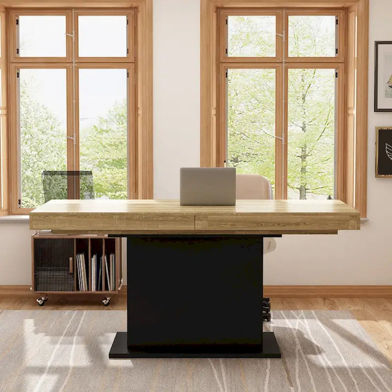 Tavolo da Pranzo Allungabile con Piano in Legno, Computer (Nero/Bianco)