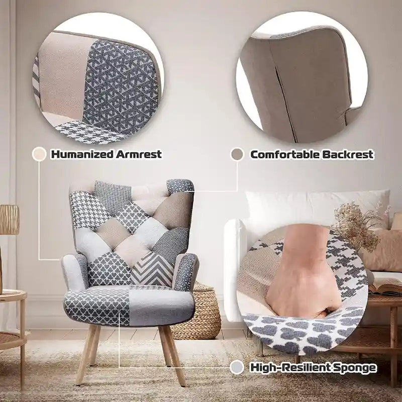 Poltrona ad ala imbottita FERPIT con gambe e livellatori in legno di gomma