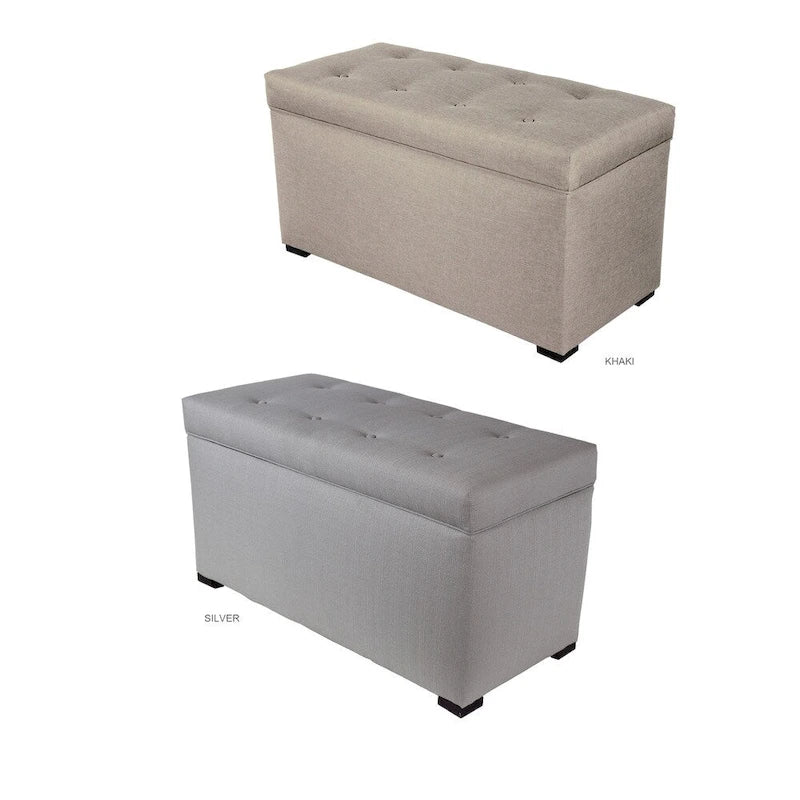 Panca-contenitore Angela con bottoni, 8 punti trapuntati, beige