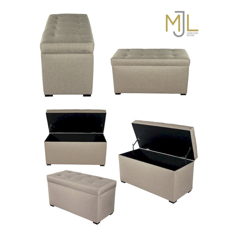 Panca-contenitore Angela con bottoni, 8 punti trapuntati, beige