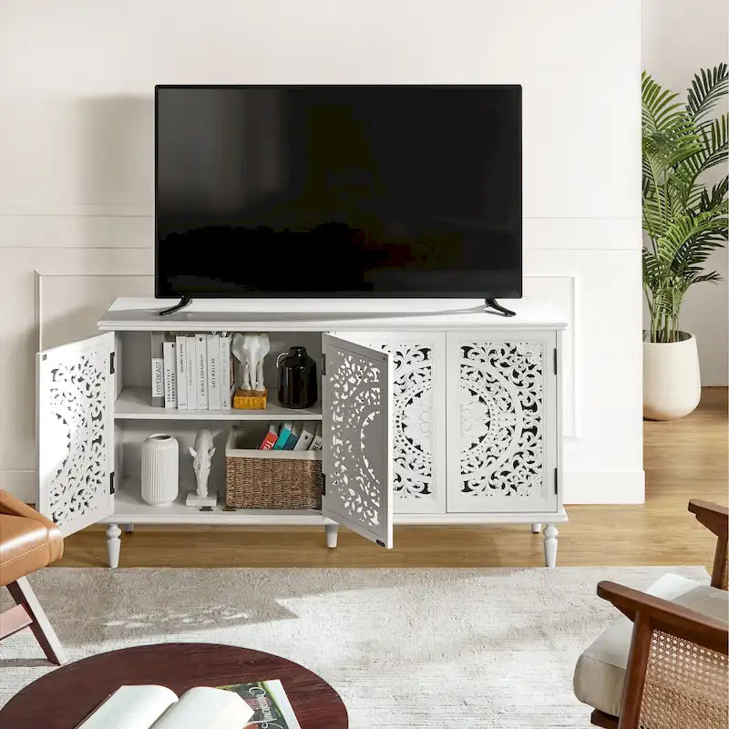 Ismenides Credenza Porta TV con Illuminazione Incorporata Intagliata Tradizionale di HULALA HOME