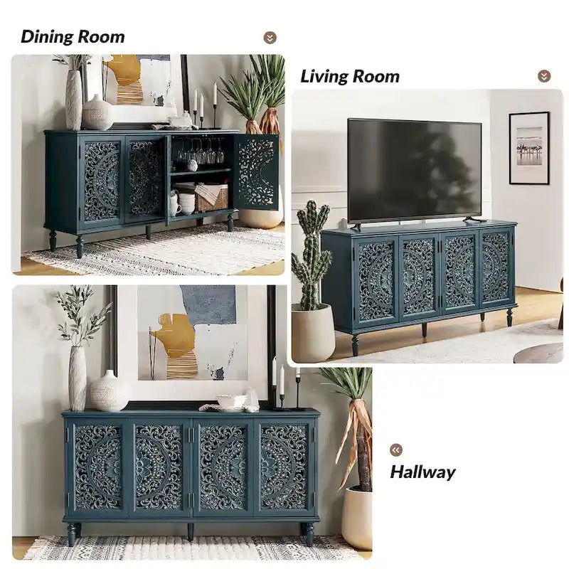 Ismenides Credenza Porta TV con Illuminazione Incorporata Intagliata Tradizionale di HULALA HOME