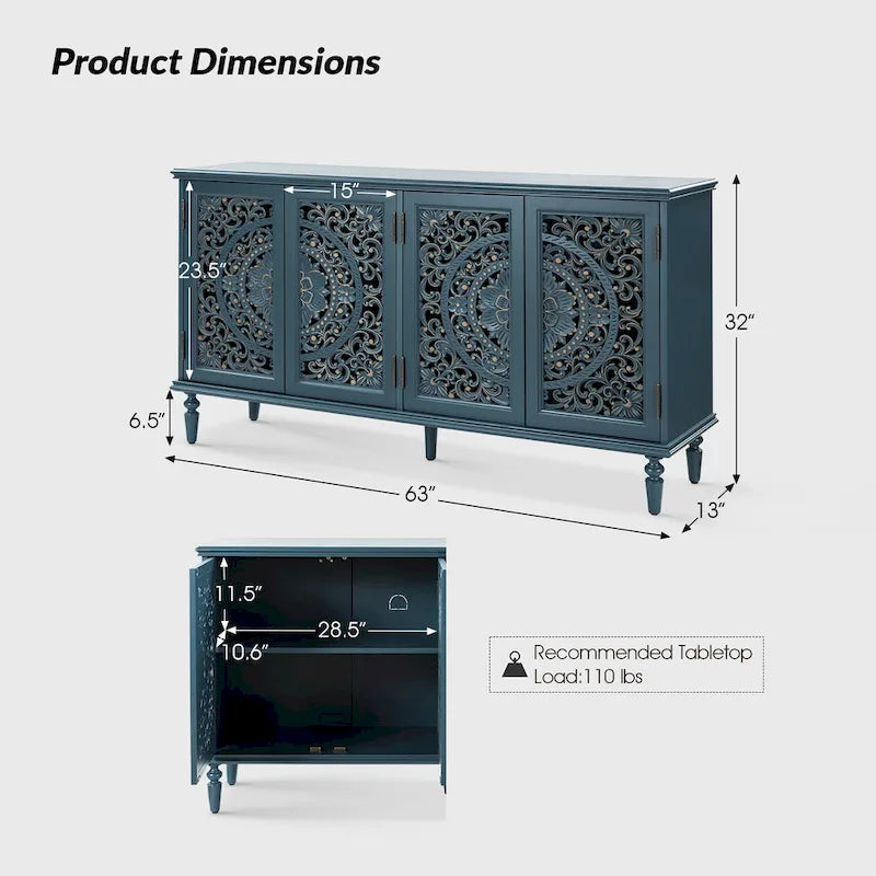 Ismenides Credenza Porta TV con Illuminazione Incorporata Intagliata Tradizionale di HULALA HOME