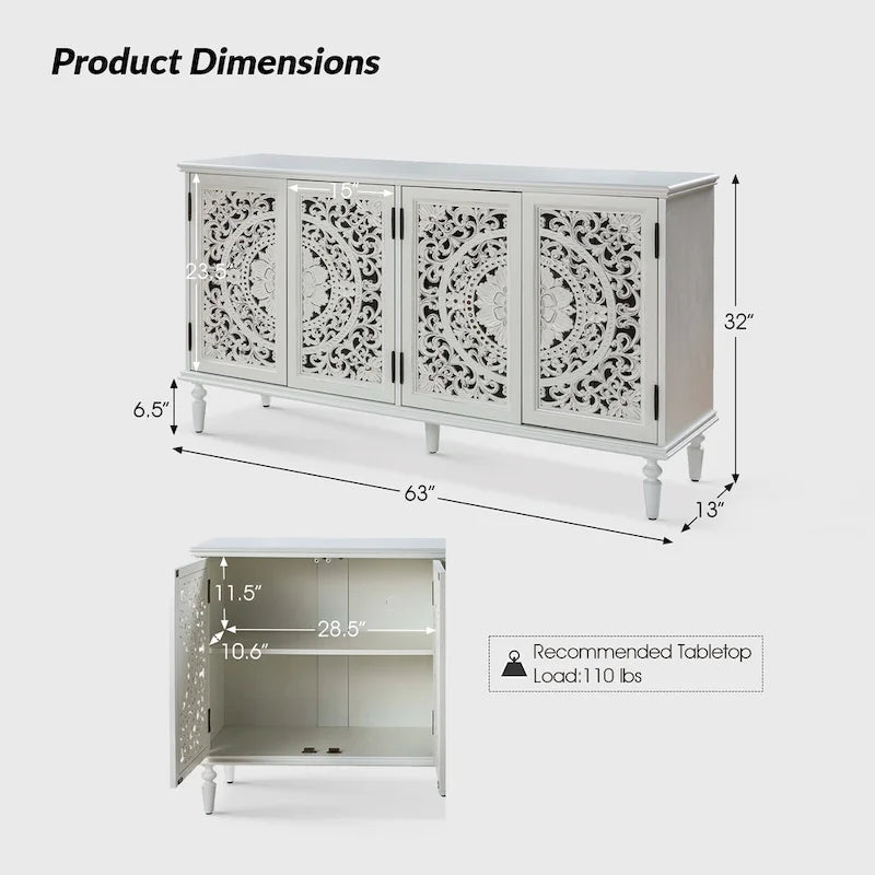 Ismenides Credenza Porta TV con Illuminazione Incorporata Intagliata Tradizionale di HULALA HOME