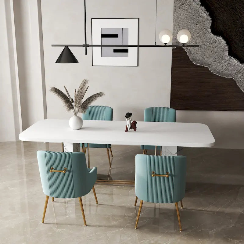 SEYNAR Sedia da Pranzo o da Toilette in Velluto Piega Bouclé Moderno Glam, Set da 4, con Maniglia Posteriore