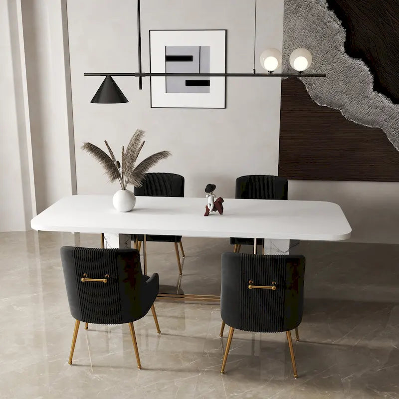 SEYNAR Sedia da Pranzo o da Toilette in Velluto Piega Bouclé Moderno Glam, Set da 4, con Maniglia Posteriore