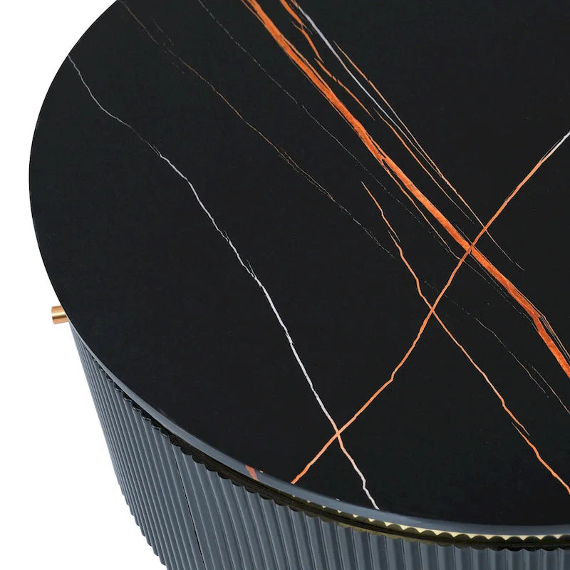 Tavolino da caffè rotondo moderno con 2 ampi cassetti contenitori