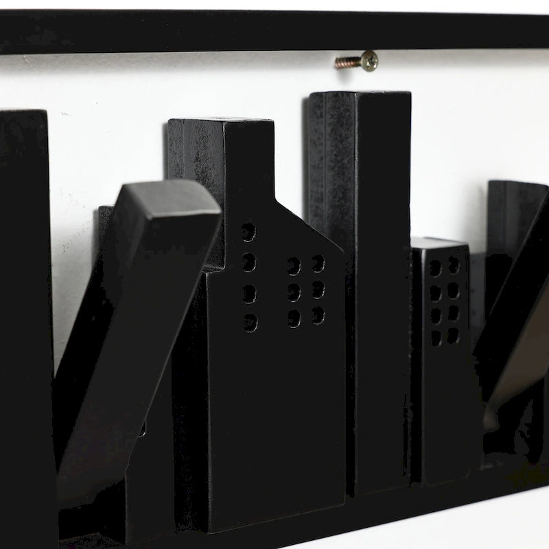 Appendiabiti e portasciugamani da parete in legno nero a 4 ganci - 22,3 di larghezza