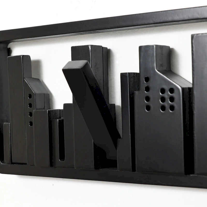 Appendiabiti e portasciugamani da parete in legno nero a 4 ganci - 22,3 di larghezza