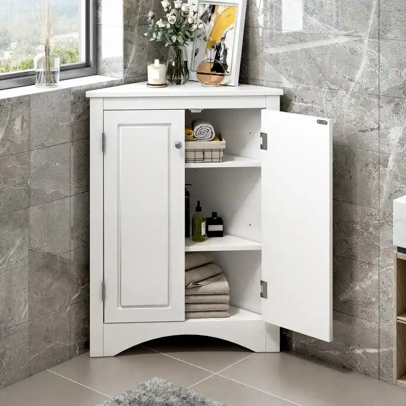 Mobiletto ad angolo per bagno con ripiani regolabili, armadietto da terra indipendente per cucina di casa