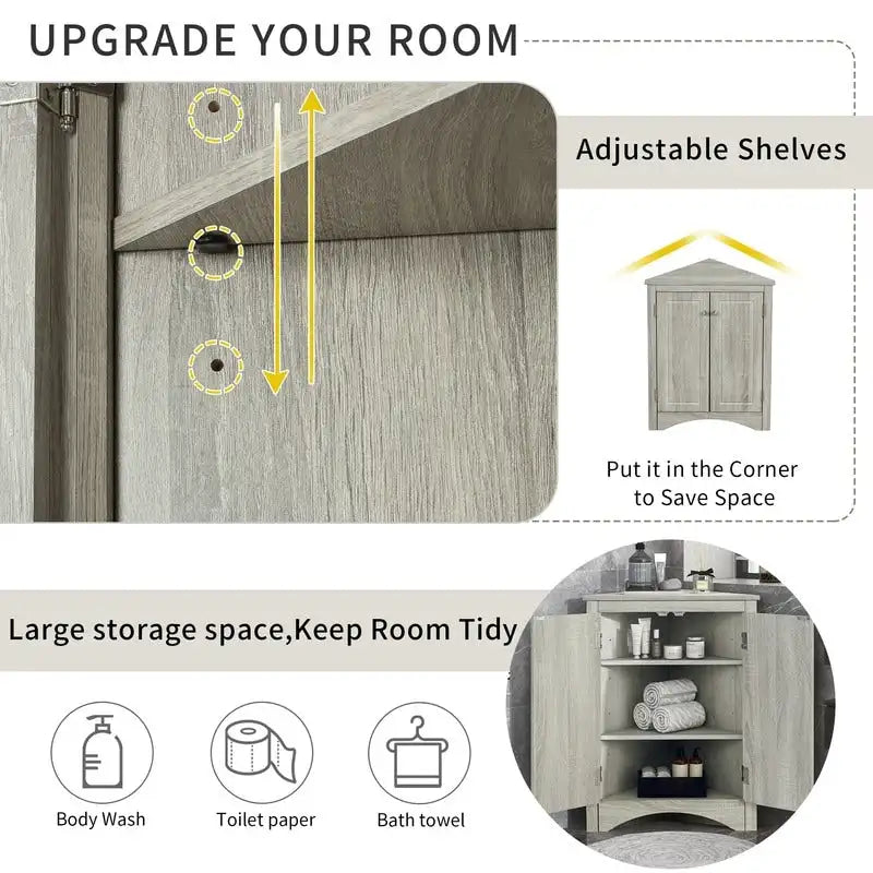 Mobiletto ad angolo per bagno con ripiani regolabili, armadietto da terra indipendente per cucina di casa