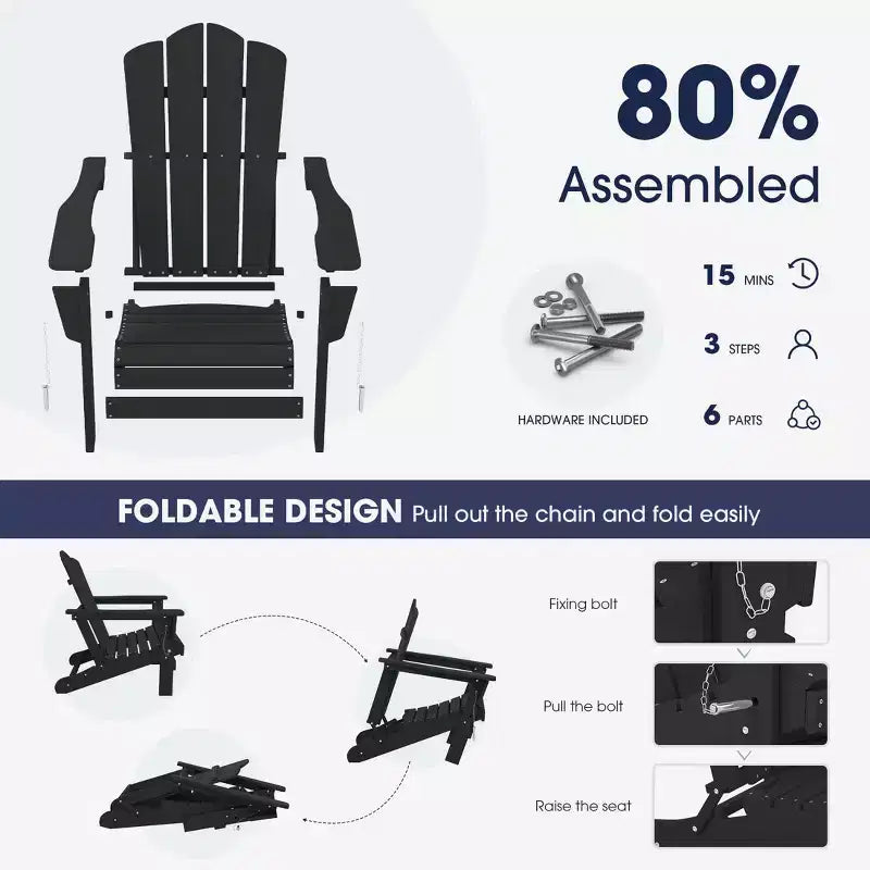 Sedia Adirondack Pieghevole Hyleory per Esterni, Poltrona da Giardino in HDPE