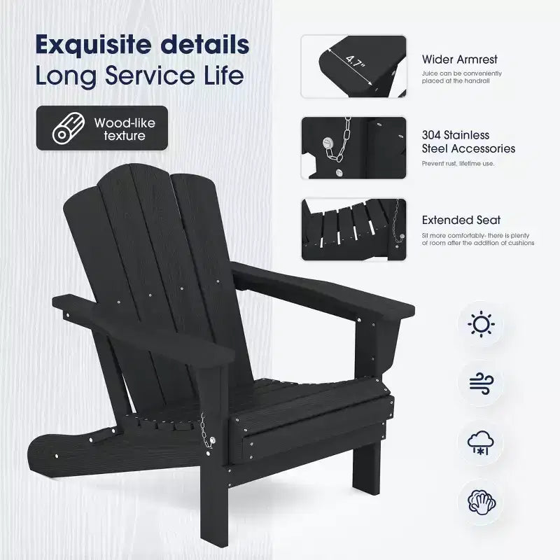 Sedia Adirondack Pieghevole Hyleory per Esterni, Poltrona da Giardino in HDPE