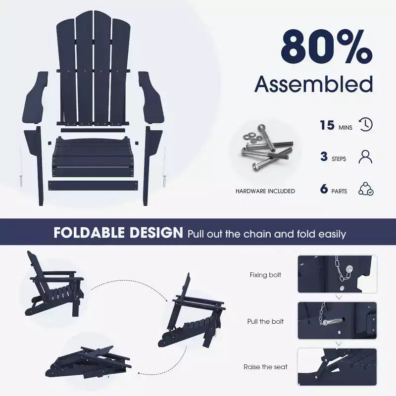 Sedia Adirondack Pieghevole Hyleory per Esterni, Poltrona da Giardino in HDPE