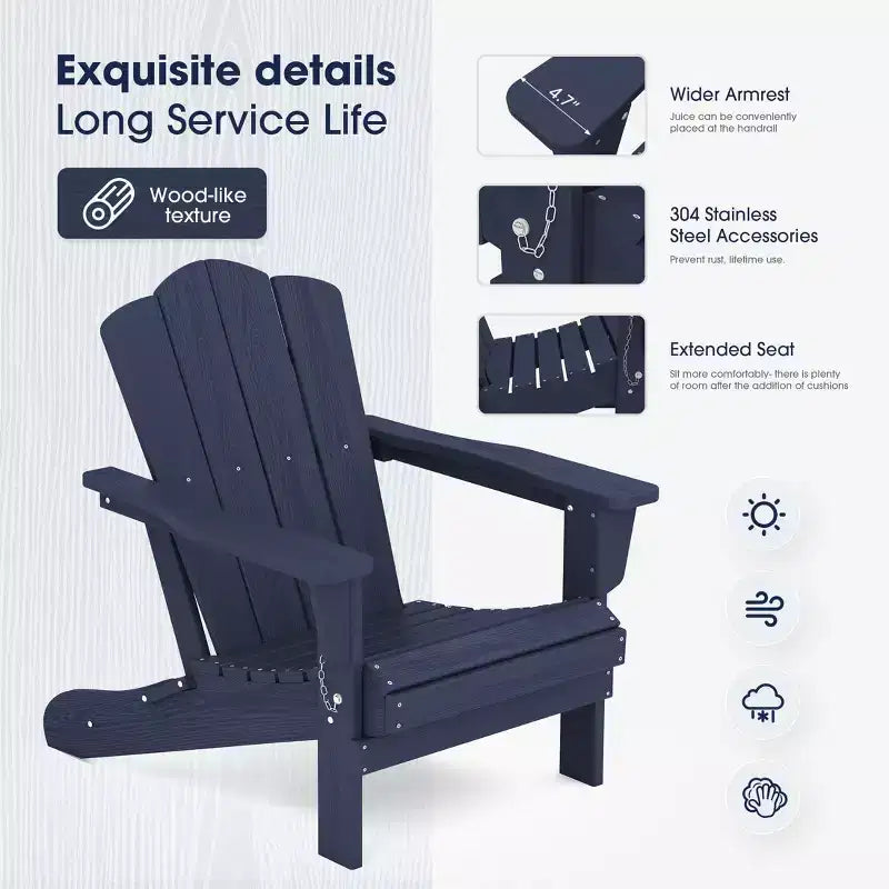 Sedia Adirondack Pieghevole Hyleory per Esterni, Poltrona da Giardino in HDPE