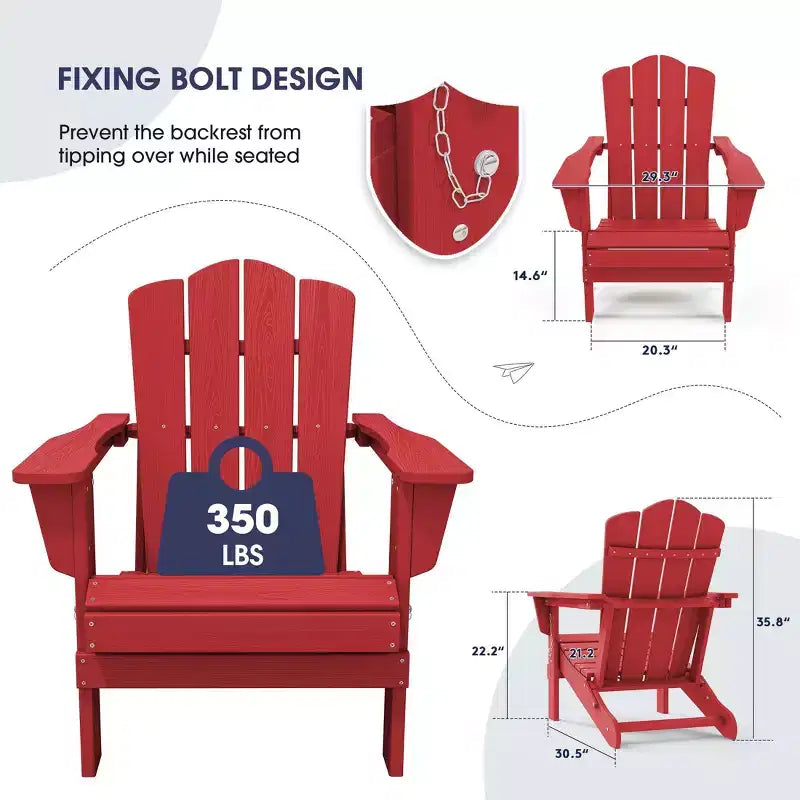 Sedia Adirondack Pieghevole Hyleory per Esterni, Poltrona da Giardino in HDPE