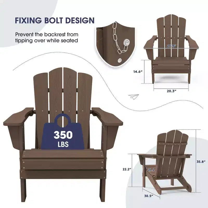 Sedia Adirondack Pieghevole Hyleory per Esterni, Poltrona da Giardino in HDPE