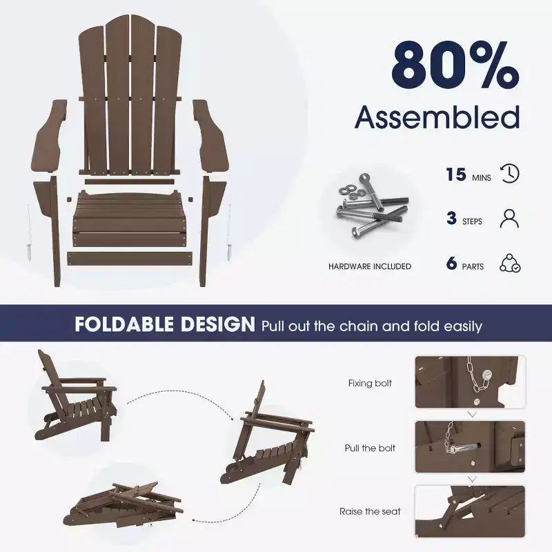 Sedia Adirondack Pieghevole Hyleory per Esterni, Poltrona da Giardino in HDPE