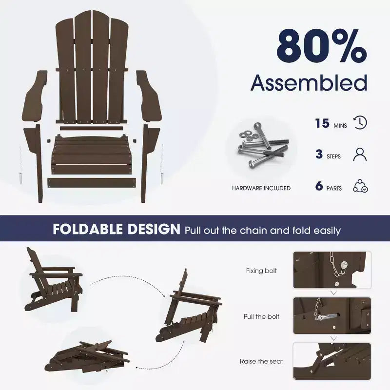 Sedia Adirondack Pieghevole Hyleory per Esterni, Poltrona da Giardino in HDPE