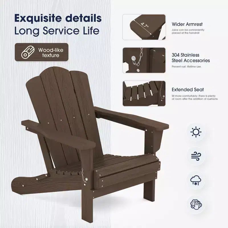 Sedia Adirondack Pieghevole Hyleory per Esterni, Poltrona da Giardino in HDPE
