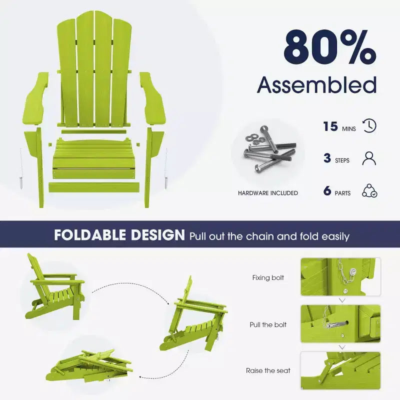 Sedia Adirondack Pieghevole Hyleory per Esterni, Poltrona da Giardino in HDPE
