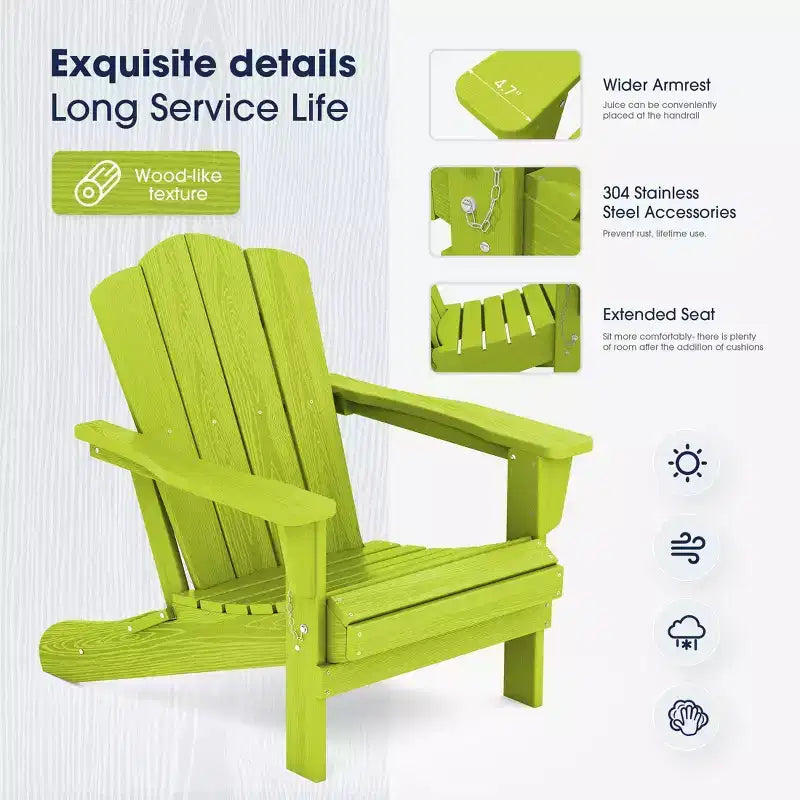 Sedia Adirondack Pieghevole Hyleory per Esterni, Poltrona da Giardino in HDPE