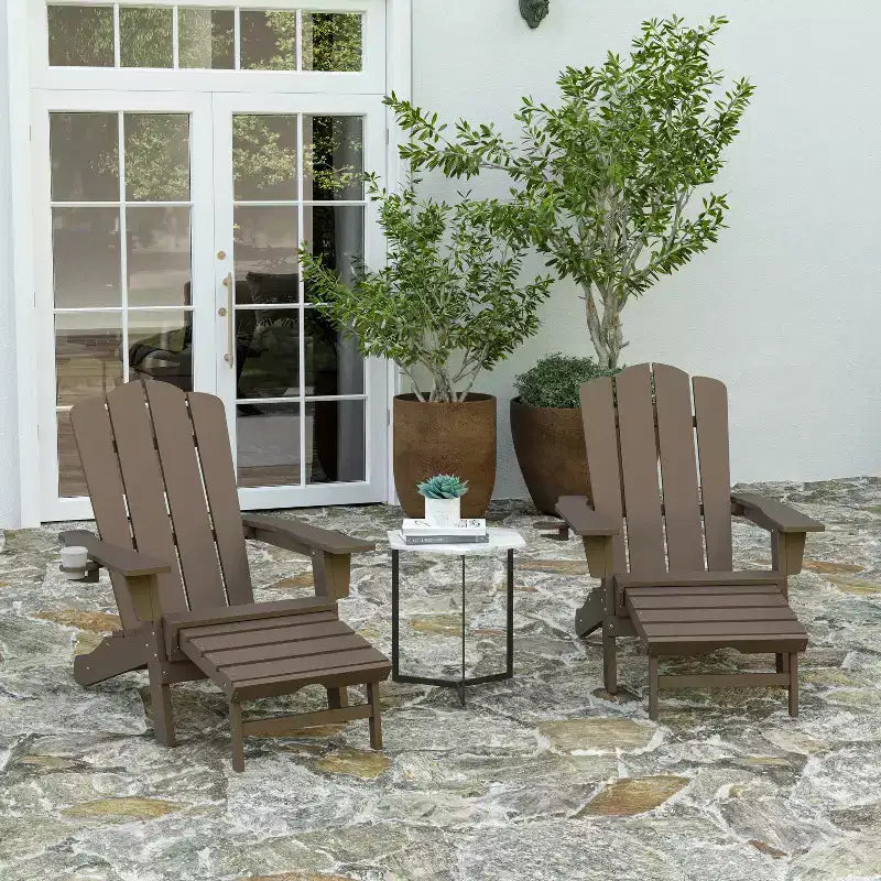 Merrick Lane Set of 2 Adirondack Rocking Chairs with Cup Holder, All-Weather HDPE Indoor/Outdoor Chairs